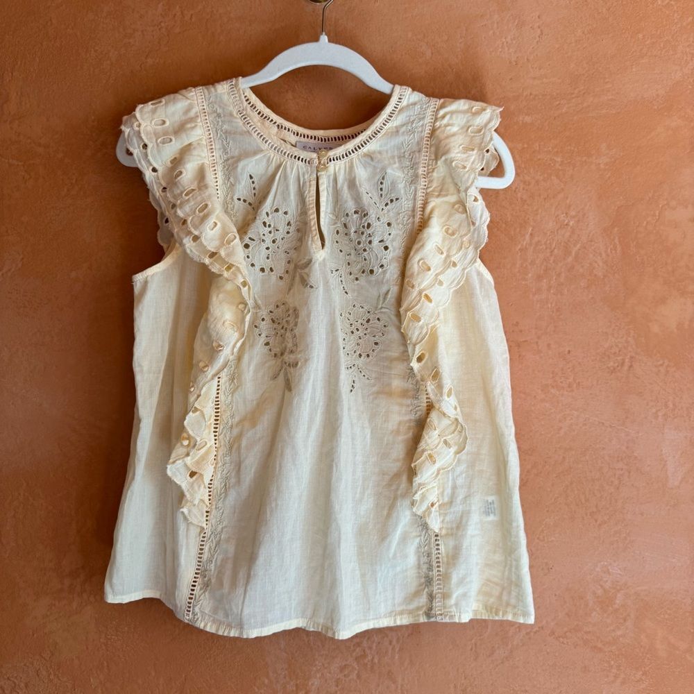 Calypso St Barth Eyelet Embroidered Ruffle Blouse Boho Cotton Small